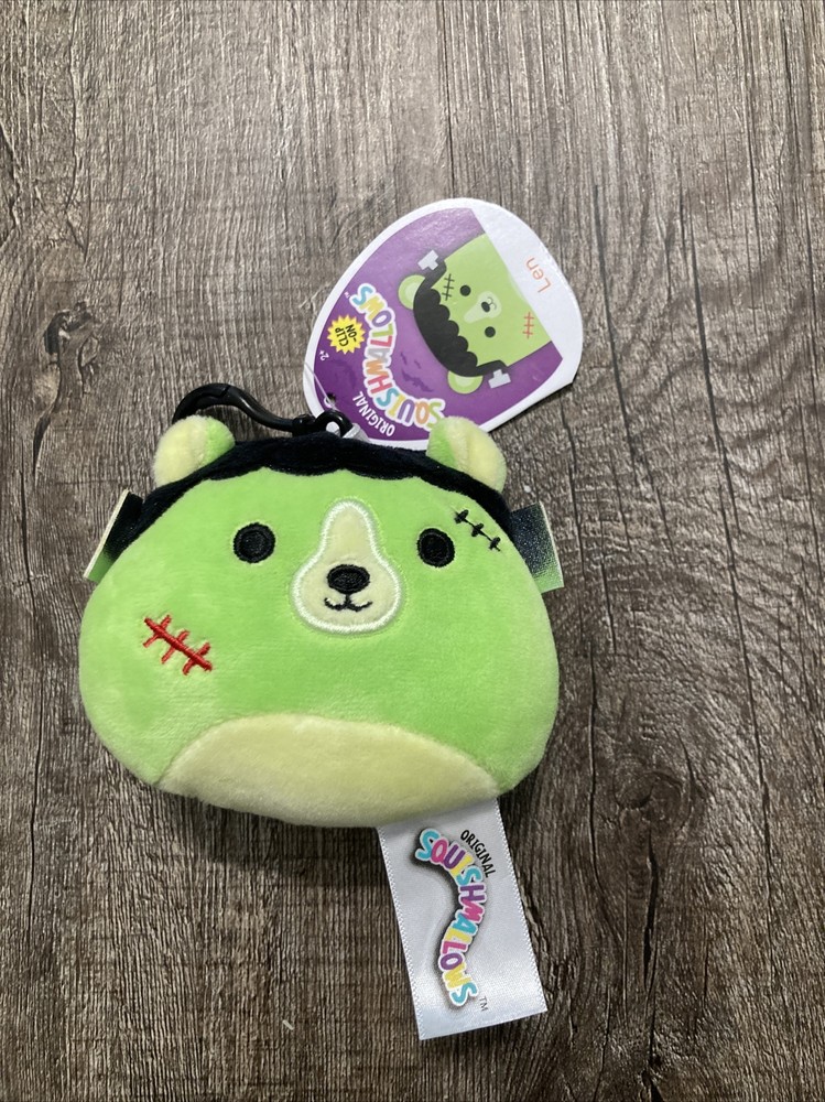 NWT Squishmallows Len Frankenstein Bear Halloween 2021 Clip On Plush