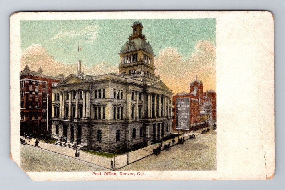 Denver CO-Colorado, Post Office Building, Antique Vintage Souvenir Postcard
