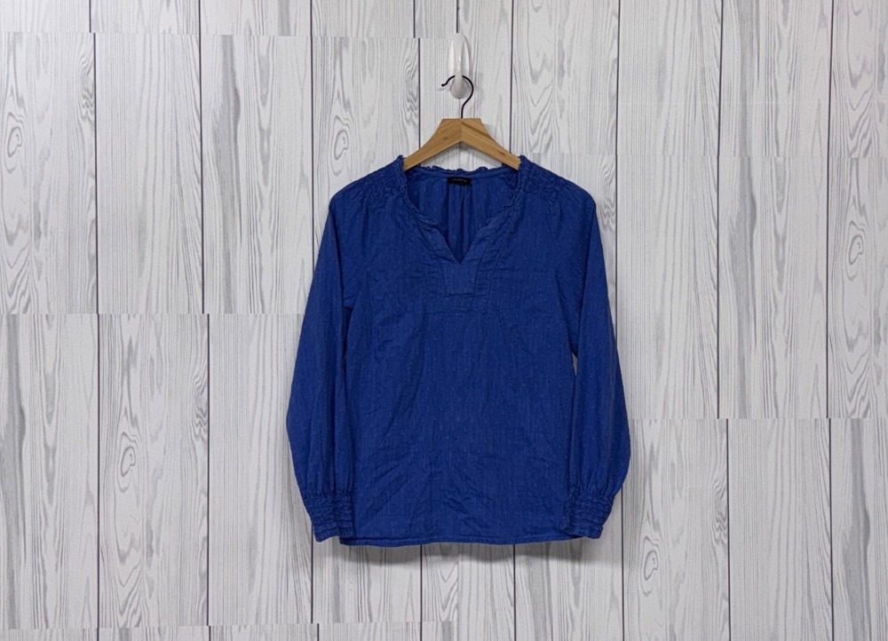 Talbots blouse womens size small petite long sleeve solid blue pullover top