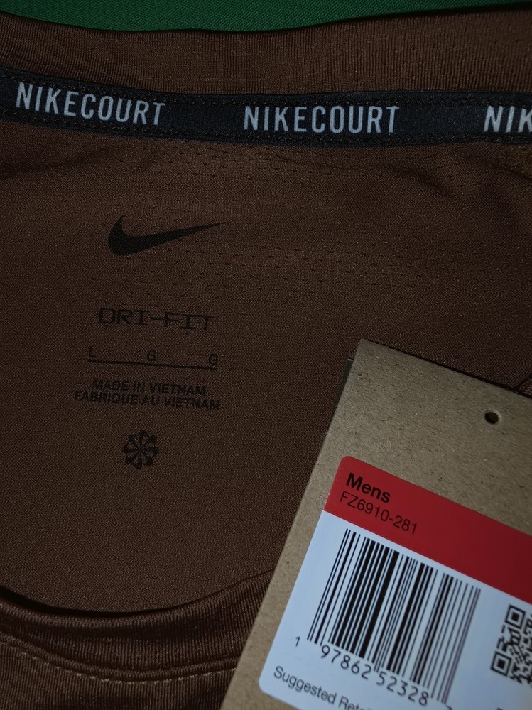 Nike Court Dri-Fit Advantage Tennis Shirt Size L FZ6910-281 Brown Heritage