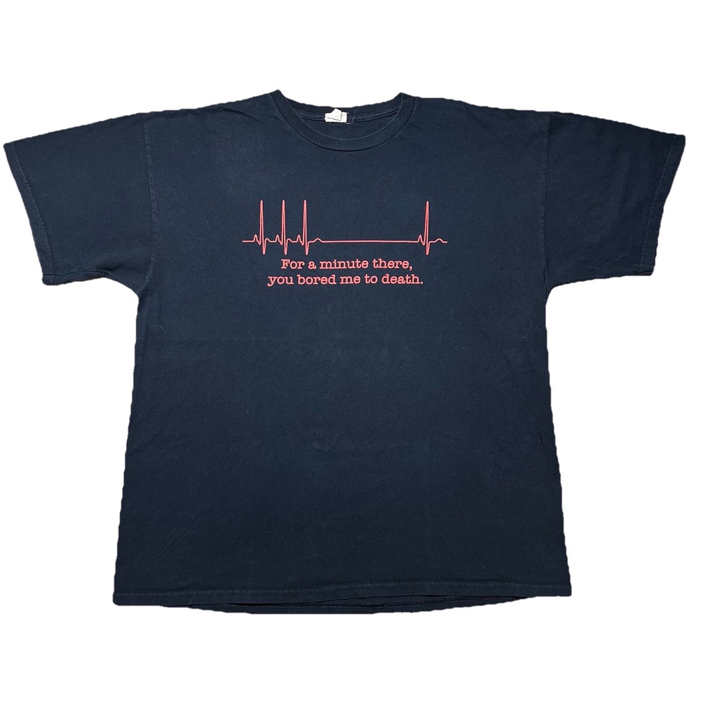 Vintage 90s Funny T Shirt XL Black Bored Me To Death Heartbeat Graphic Novelty