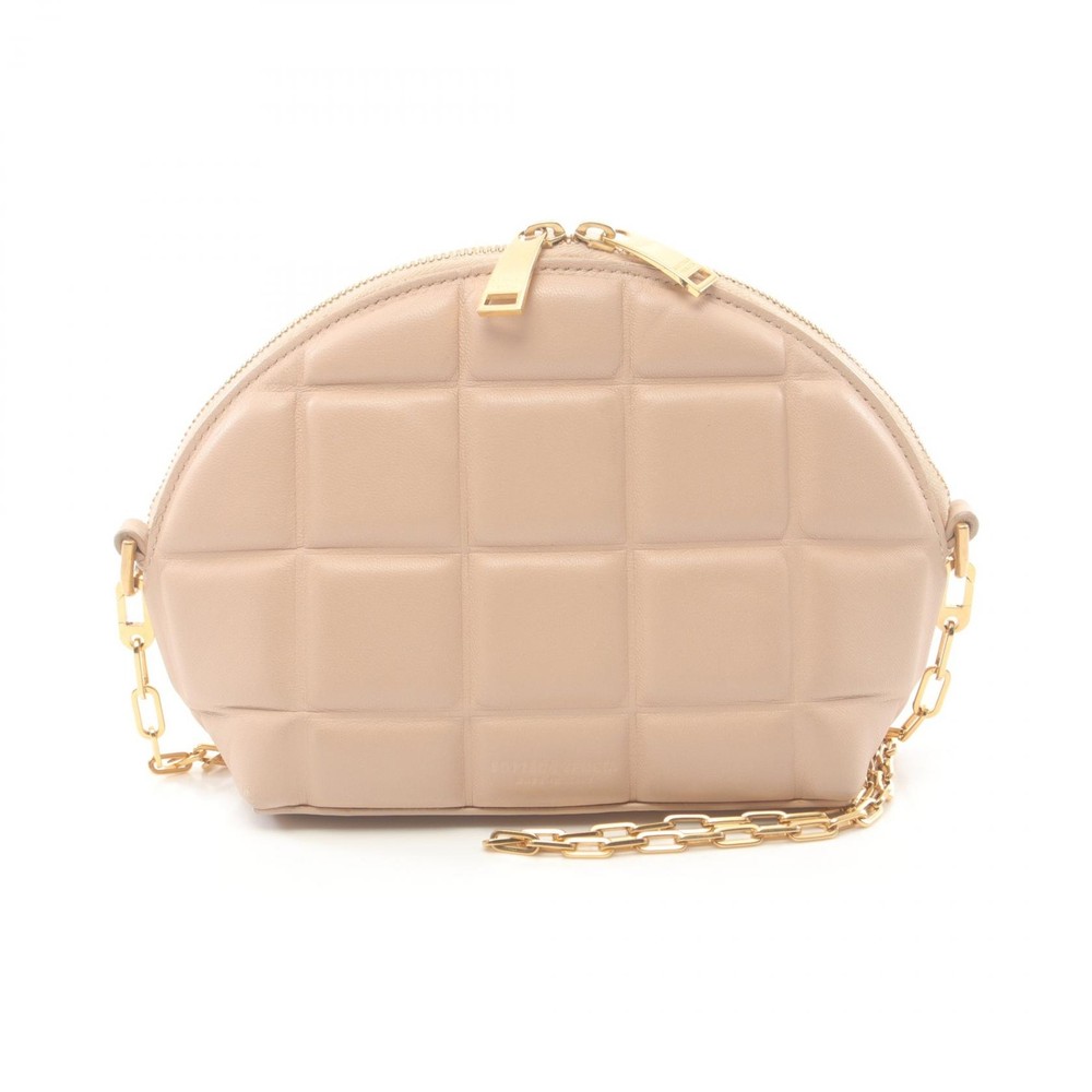 BOTTEGA VENETA Beige Leather Padded Half Moon Chain Shoulder Bag 593165 Pre-Owned