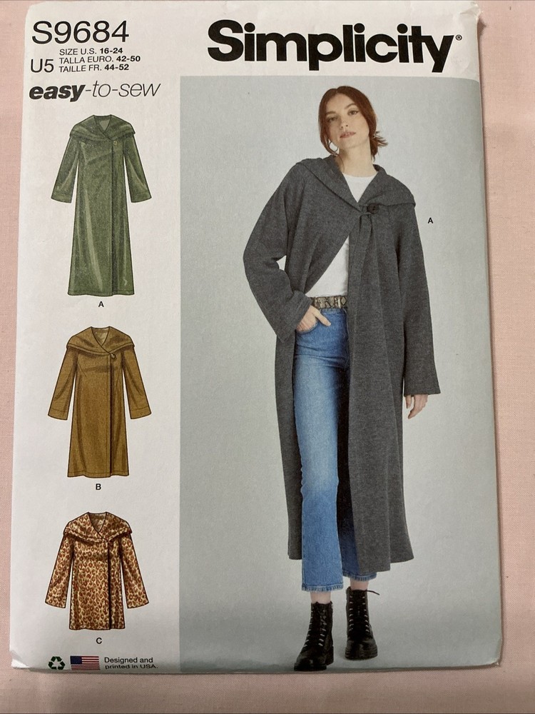 Simplicity Pattern 9684 Coat Jacket Hood Misses Sizes 16 18 20 22 24 Uncut