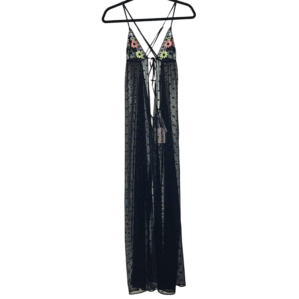 Savage Fenty Free Spirit Floral Embroidery Night Slip Womens Small Black Strappy