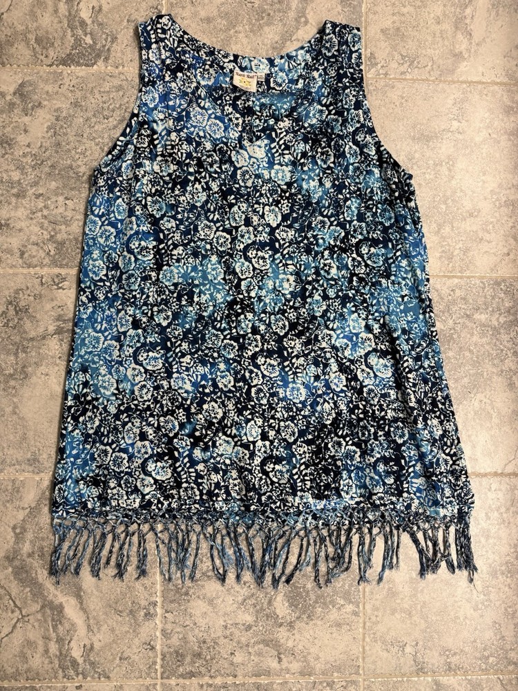 Batik Bali Dress Blue Shift Tank Sleeveless Beach Resortwear Women’s Size XL