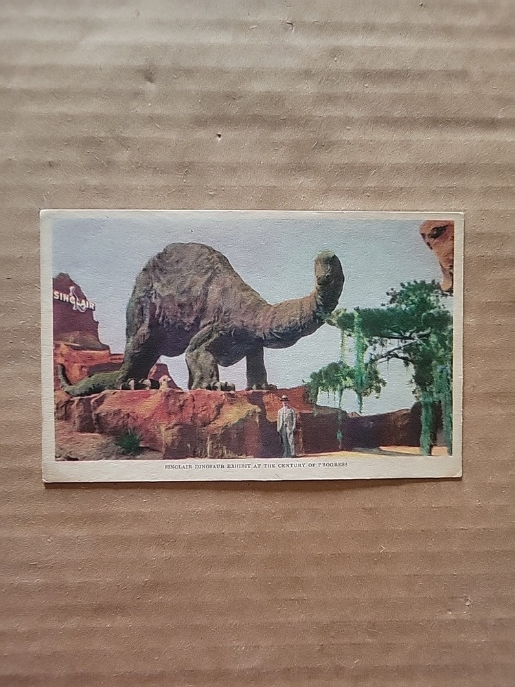 1933 Chicago World's Fair Postcard SINCLAIR DINOSAUR EXHIBIT  Donnelley Unused