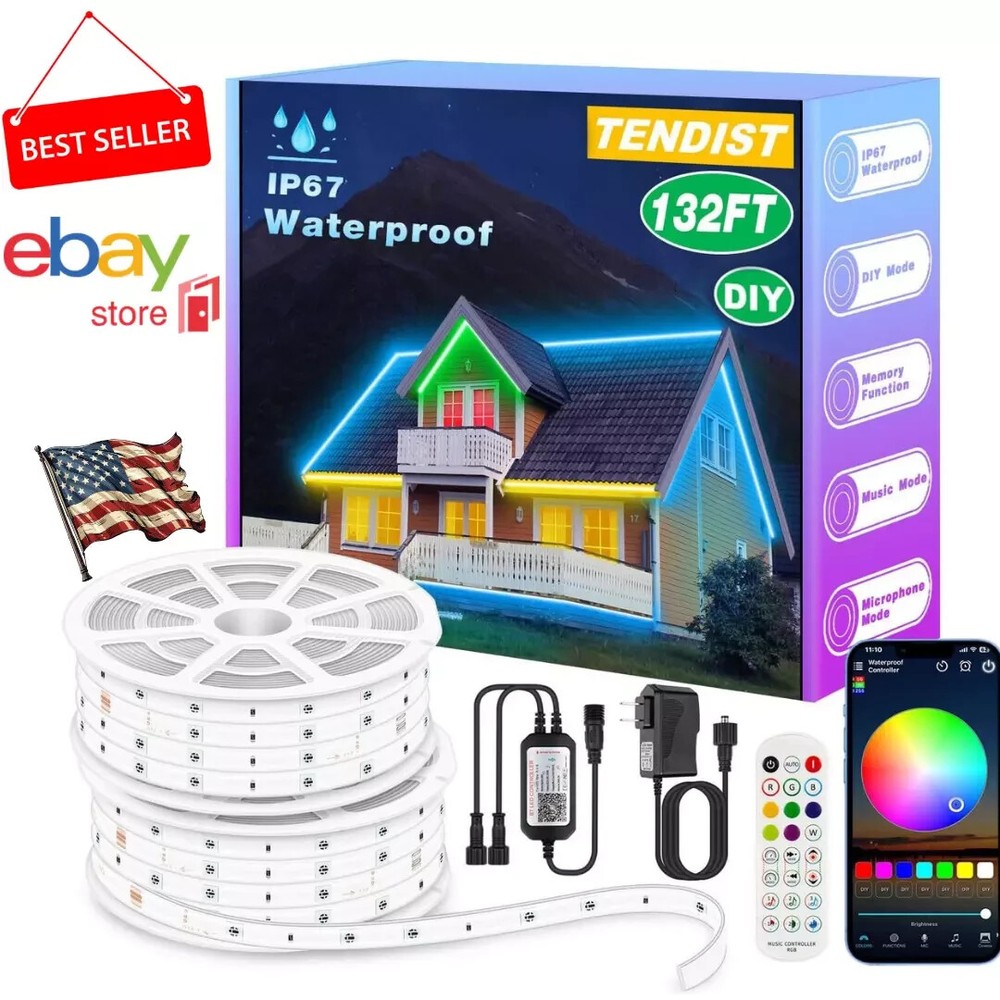 132ft Outdoor Led Strip Lights, IP67 Waterproof LED Light for Outside App Rem...