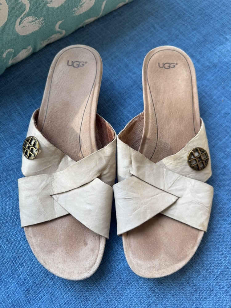 UGG Womens Lyra Leather Sandals Womens Cork Wedge 1009854 Size 11