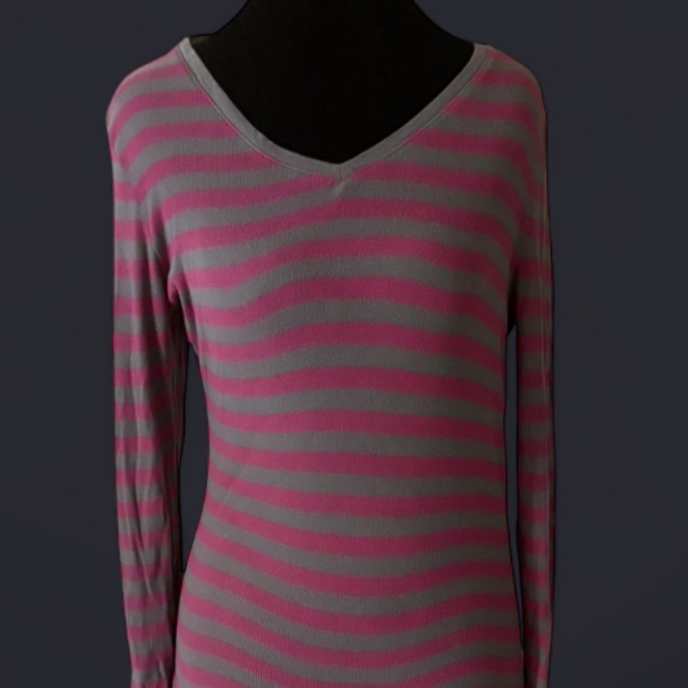Vintage Hollister Gray And Pink Striped Top Y2K 2000's Size Medium Mcbling