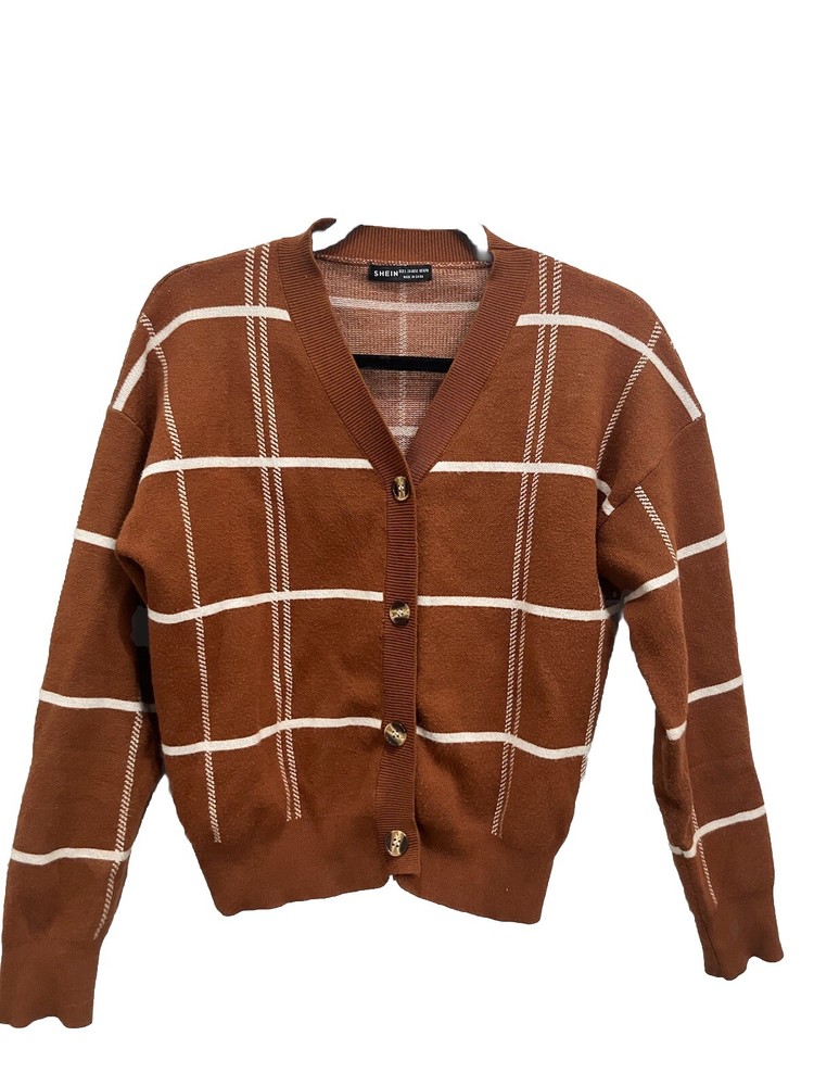 Shein Women’s Brown Rust Plaid Button Down Cardigan Size L