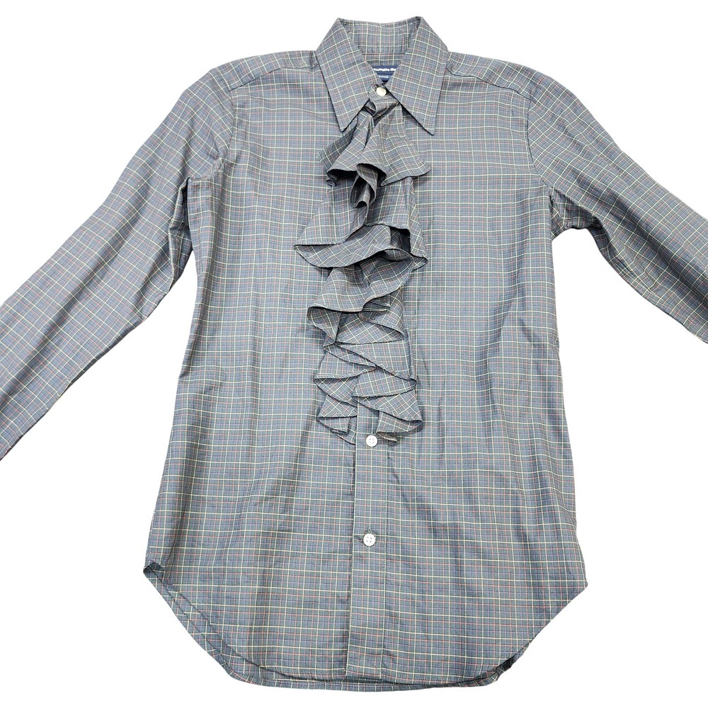 Ralph Lauren Sport Blouse Womens 4 Green Plaid Ruffle Front Button Up Top