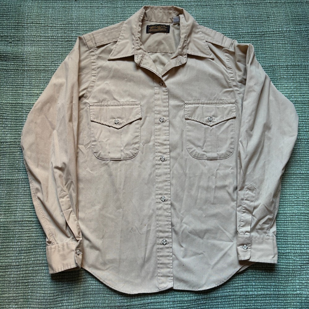 90s Eddie Bauer tan khaki long sleeve button-up safari shirt  