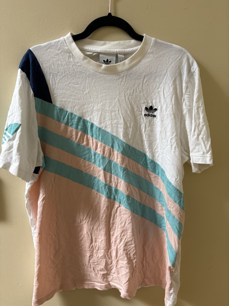 Adidas Originals Men's Trefoil Graphic Logo White Knit Crew Neck Tee L