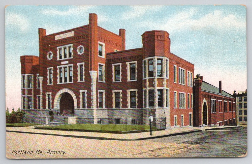 1910 Portland, ME Armory Postcard - Hugh C Leighton Co. - Mailed