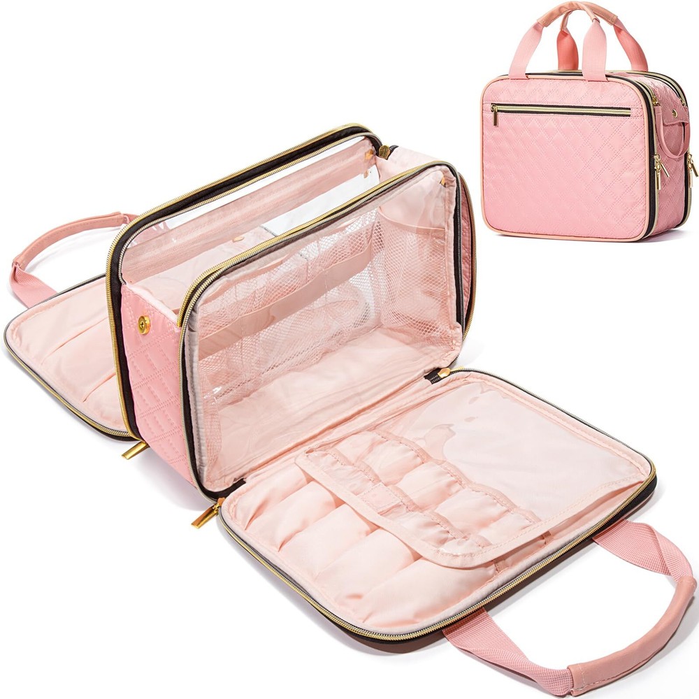 Hanging Travel Toiletry Bag for Men & Women - Large Checkered Makeup Organizer