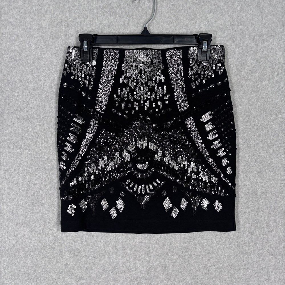Express Sequin Mini Skirt Small Silver Glam Party Festival Rave NYE Maximalist