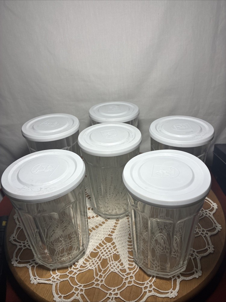 Luminarc Clear Highball Glasses Set 6 -10 Panel Drink Tumblers w/ Lids 5 3/8”