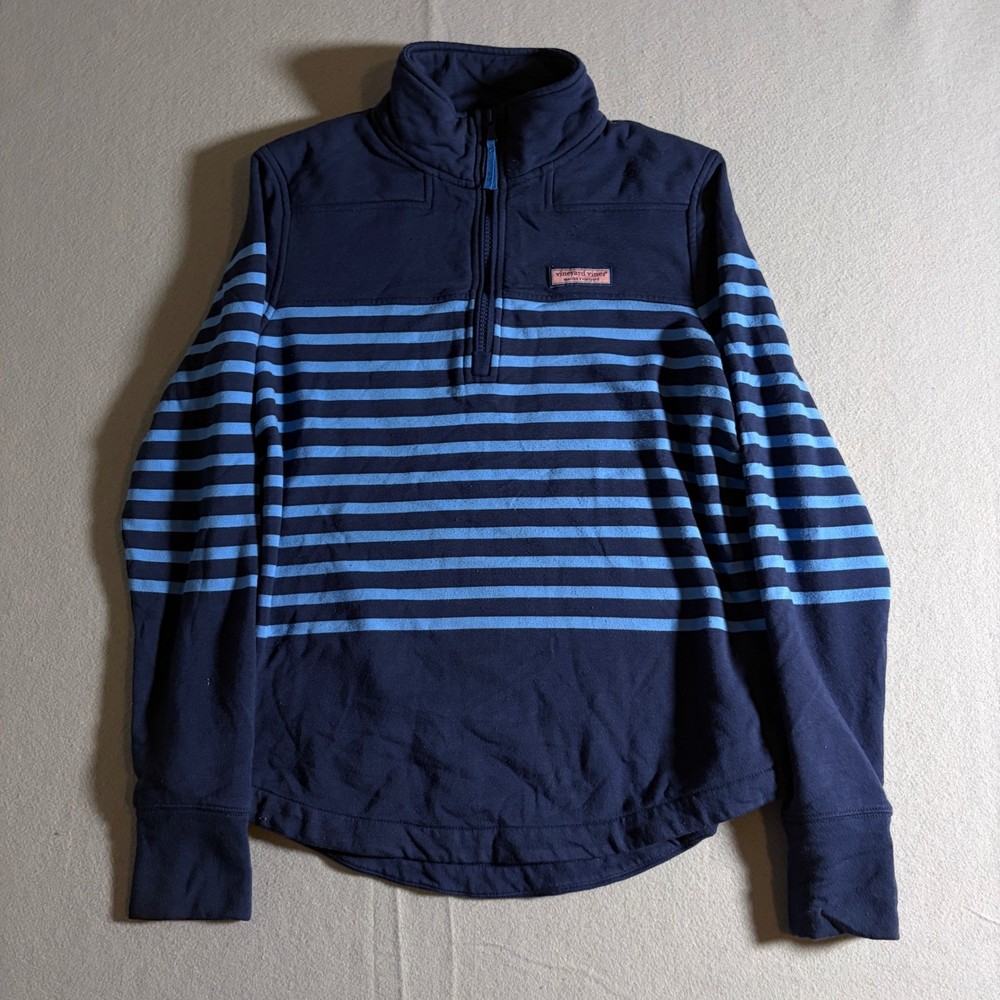 Vineyard Vines Womens XS Shep Shirt Quarter Zip Striped Navy Blue Pullover