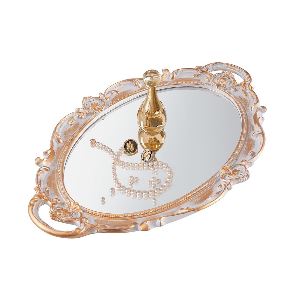 XPXKJ Vintage Gold Mirror Tray Vanity for 14