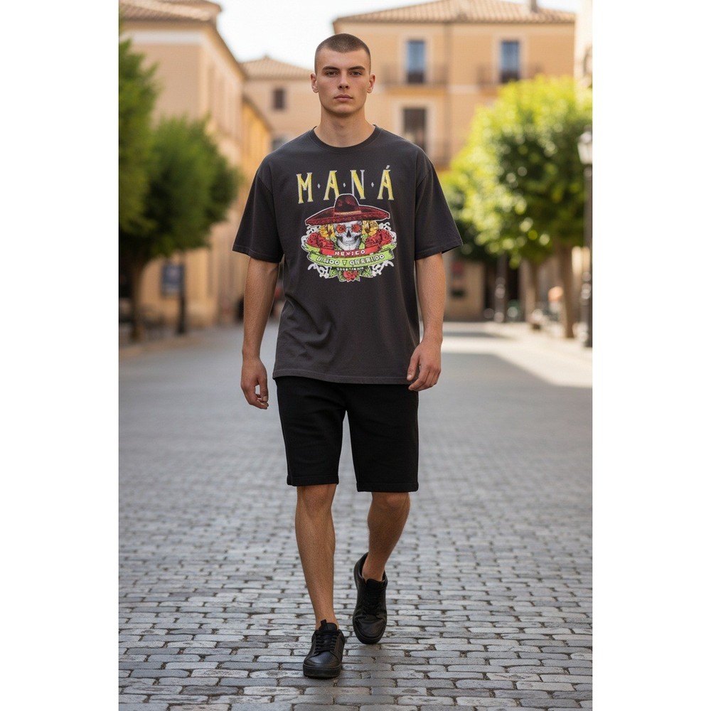 Fruit of the Loom T-Shirt Men's Black Large 100% Cotton Maná Tour Graphic