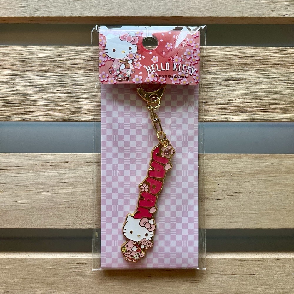 Tokyo Japan Official Sanrio Hello Kitty Kimono Sakura Gold Plated Metal Keychain