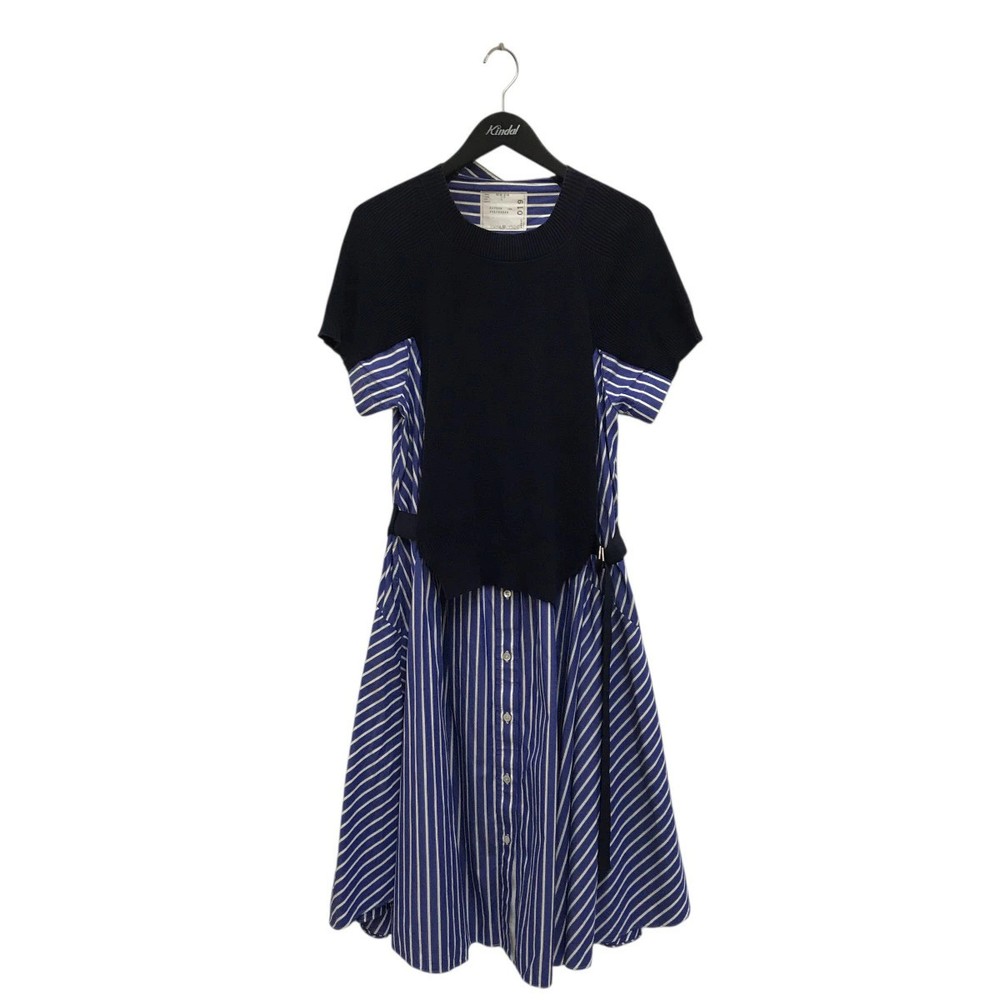 Sacai Blue Knit Docking Shirt Dress Size 3 Used Fashionable Vintage