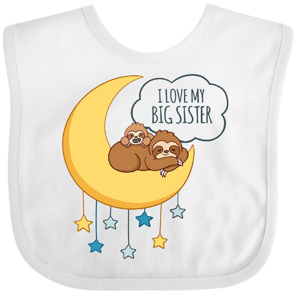 Inktastic I Love My Big Sister Baby Bib Sisters Sis Lil Sloths Lover Animal Moon