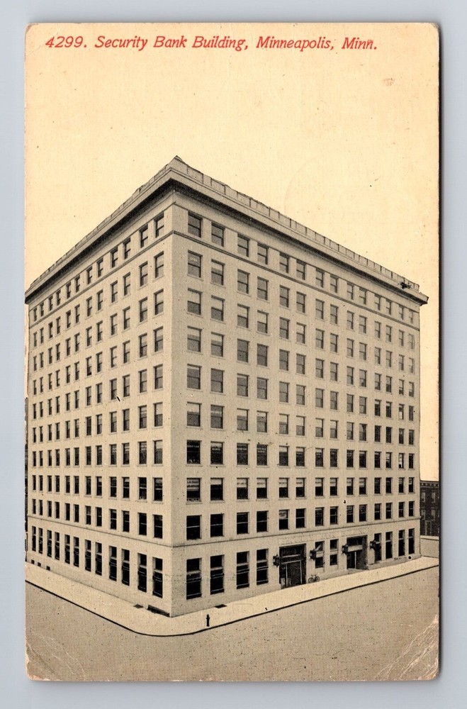 Minneapolis MN-Minnesota, Security Bank Building, Antique Vintage Postcard