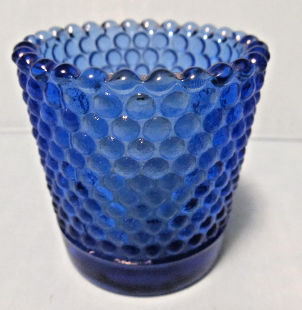 Vintage Blue Hobnail Glass Decorative Votive Candle / Toothpick / Matches Holder