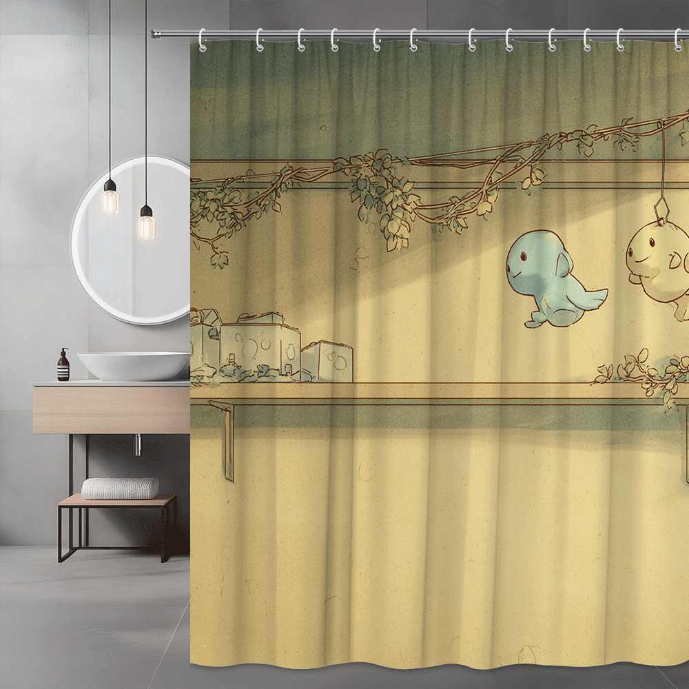 Cute Cartoon Ghost Shower Curtain, Shelf Decor Print, Pastel Wall Art