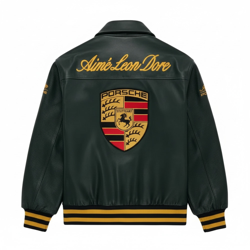 Aimé Leon Dore x Porsche Leather Heritage Bomber Jacket - Forest Green