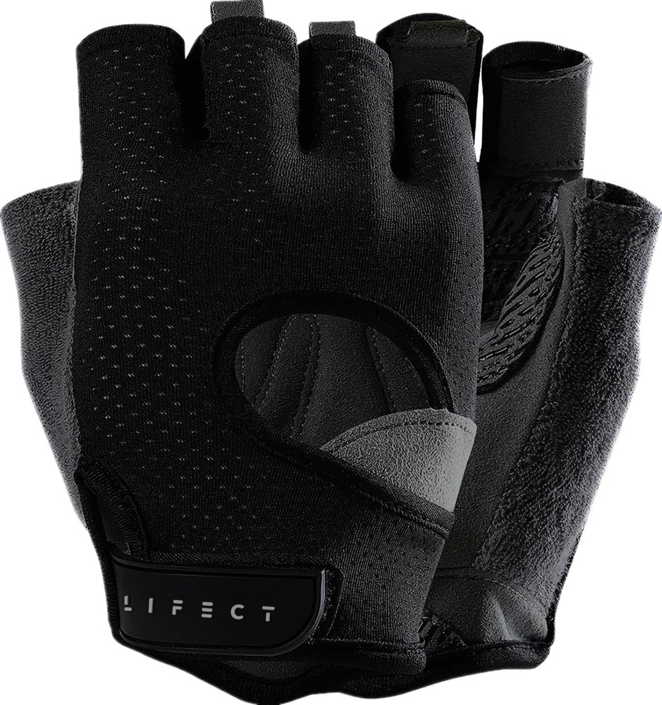 LIFECT Fingerless Weight Lifting Gloves, Open Back, X-Large, Black