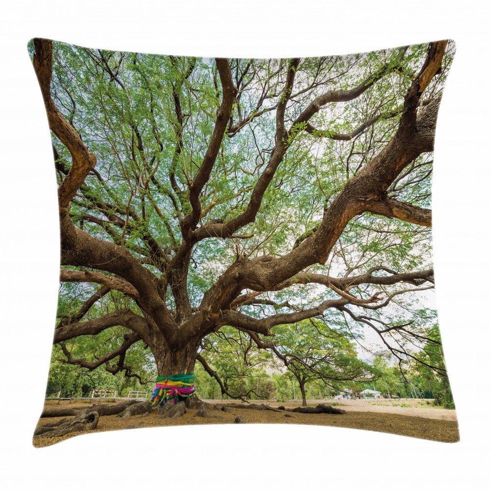 Nature-Inspired Big Rain Tree Thailand Square Cushion Cover 16 Inches
