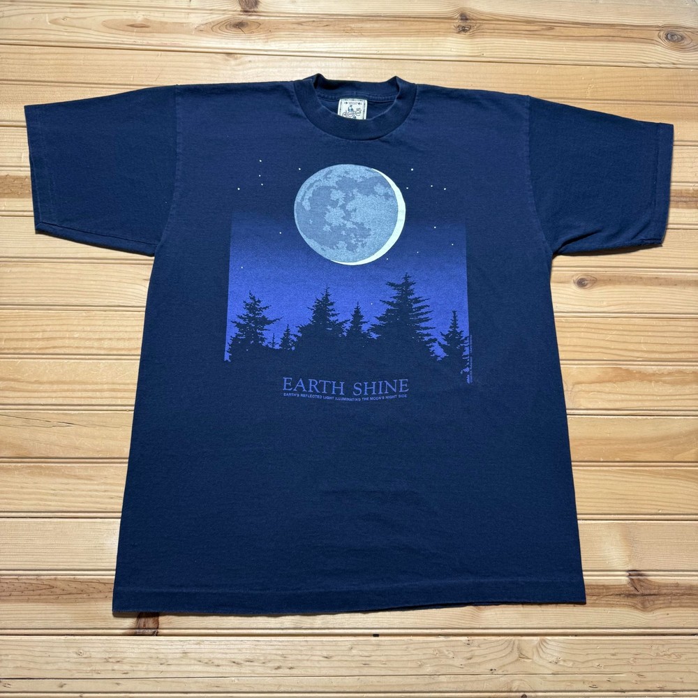 Vintage 90s 1999 Earth Shine Celestial Moon Nature Art Single Stitch Shirt Large