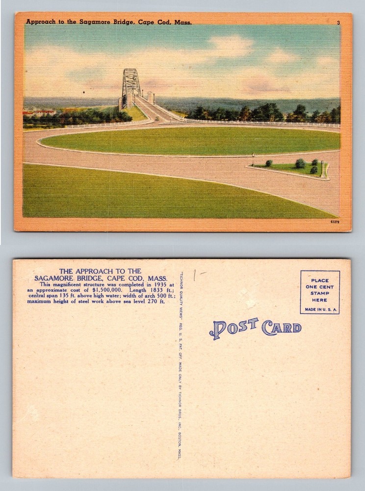 Cape Cod, MA-Massachusetts, Sagamore Bridge Approach Highway Vintage Postcard