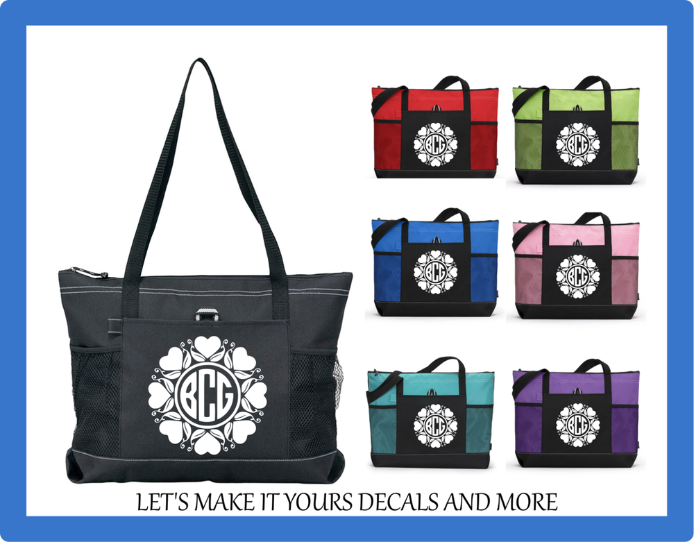 HEARTS CIRCLE MONOGRAM CUSTOM TOTE PURSE TRAVEL OVERNIGHT LUGGAGE SPORTS GYM BAG