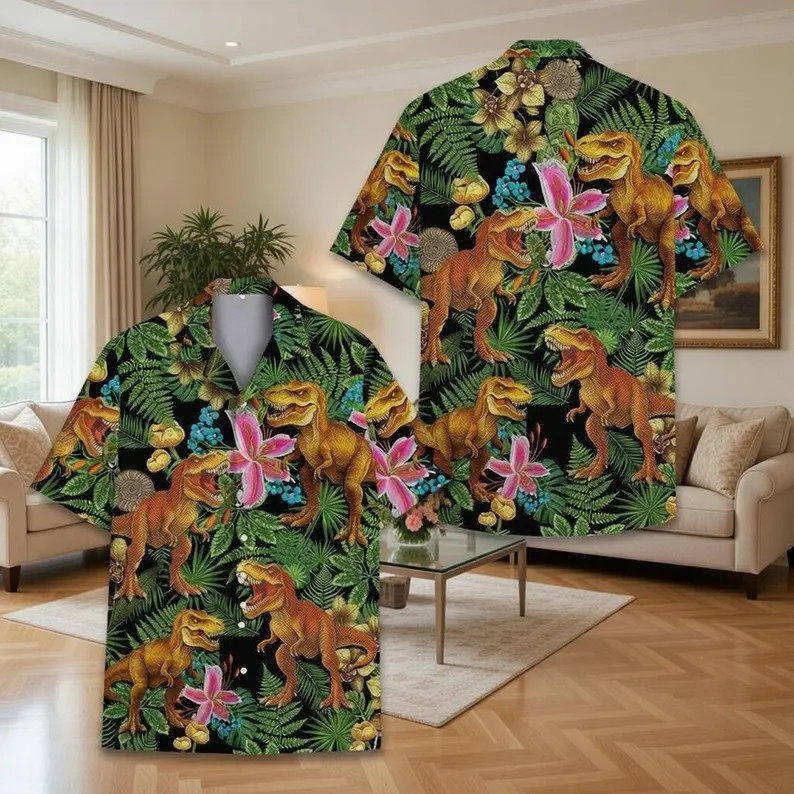 Funny Rex Dinosaur Hawaiian Shirt Men Women Aloha Beach Summer Vacation