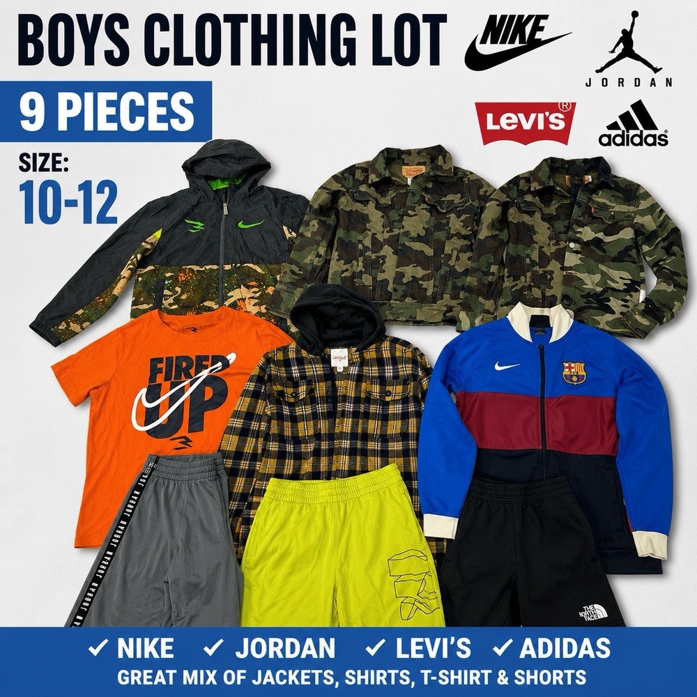 Boys Clothing Lot Size M 10-12 Nike Jordan Levi’s Adidas Jackets Shorts Shirts