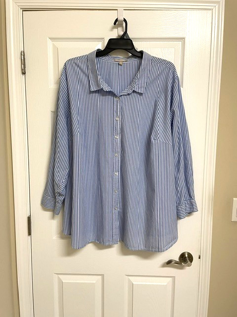 Women Within Button Down Blue & White Stripe Long Sleeve Shirt 5X