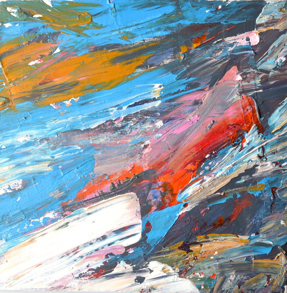 Original Abstract Painting Bright Blue Red Orange Strokes Textured Canvas