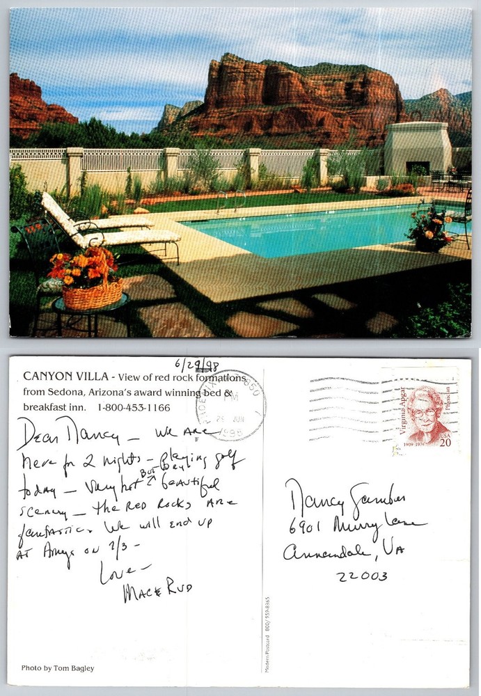 Sedona AZ Canyon Villa Postcard Red Rocks Arizona Pool View 1998 Posted