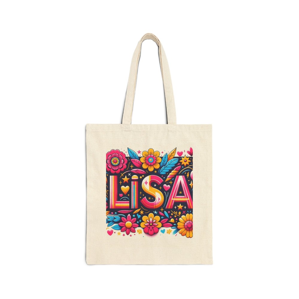 Personalized LISA Cotton Canvas Tote Bag with Vibrant Colorful Design