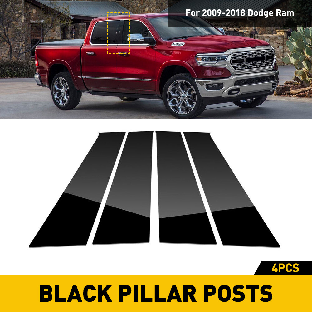 For Dodge Ram 2009-2018(Crew Cab/Quad Cab) Gloss Black Pillar Post Decal Trim 4X