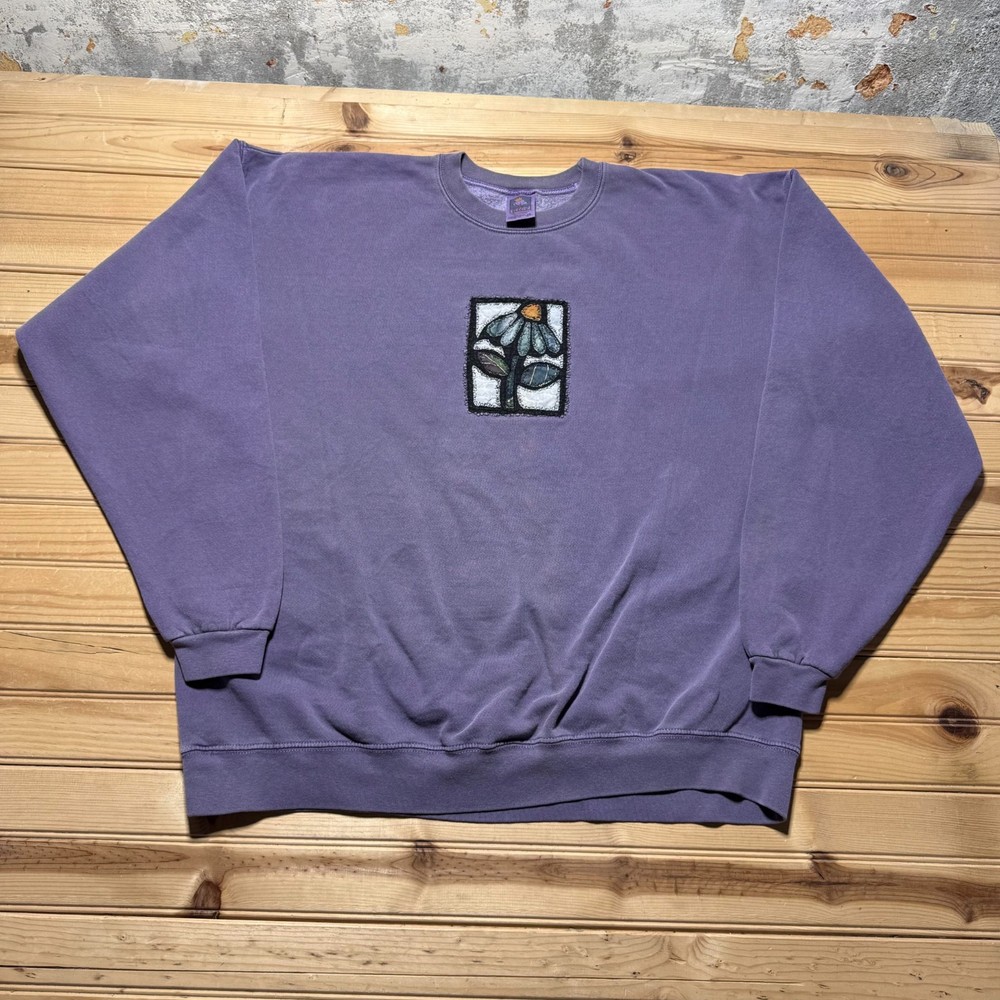 Vintage 90s Flower Patchwork Art Boho Cottagecore Sweatshirt USA Women's 2X Plus