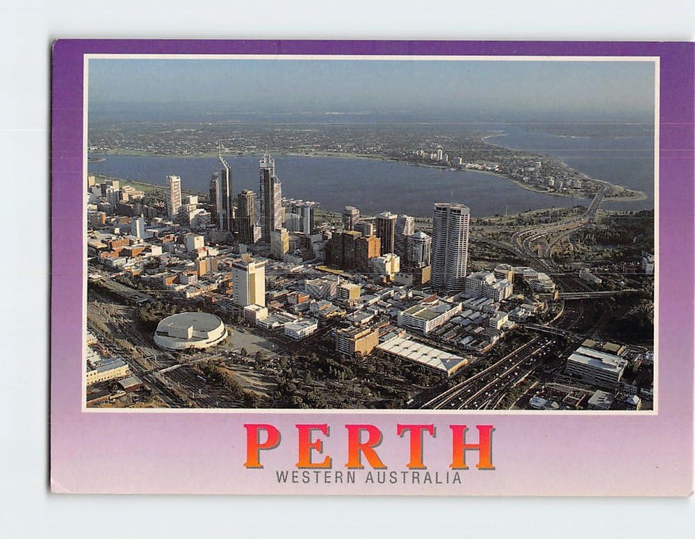 Postcard Aerial view of the city centre and the Swan River Perth Australia