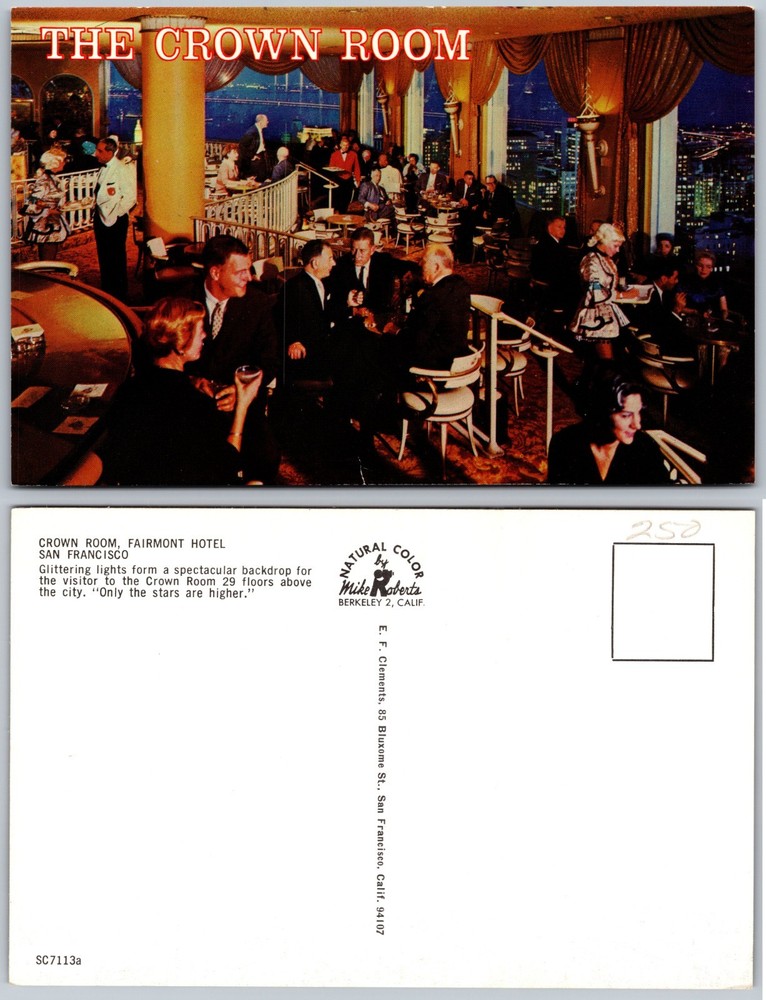 Crown Room Fairmont Hotel San Francisco Skyline Night Postcard