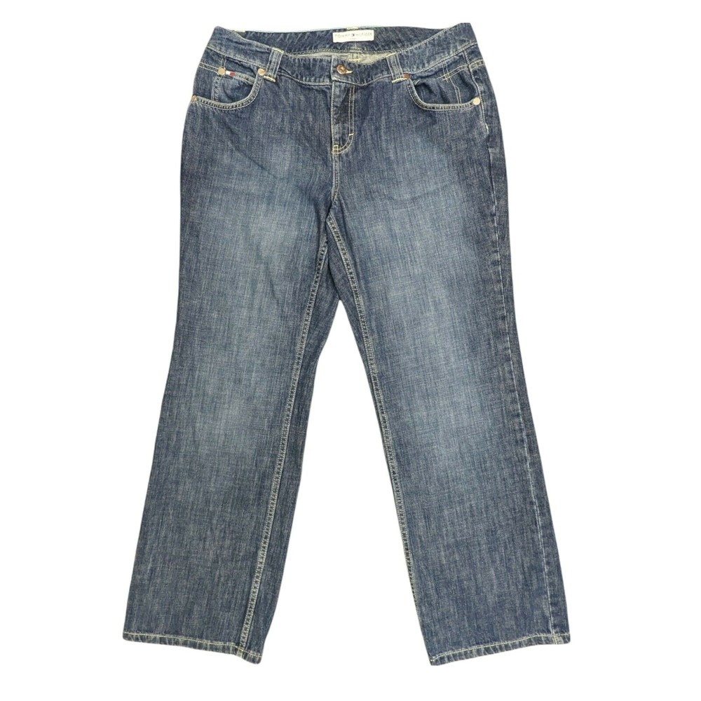 Tommy Hilfiger Womens Blue High-Rise Straight Jeans Size 12 31 Inseam Flap Pocket Style