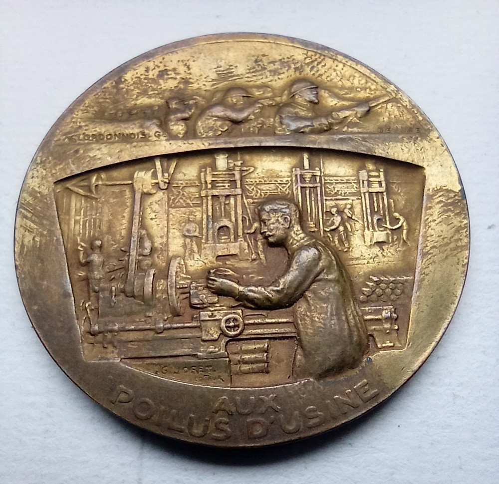 HOMAGE TO WW1 POILU SOLDIER & WORKER FRENCH MEDAL by LORDONNOIS & DUVAL JANVIER