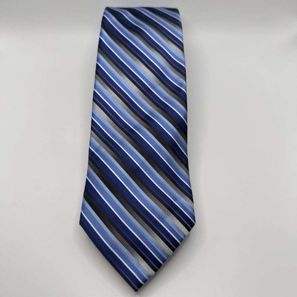 Van Heusen Blue Black Gray White Men’s Classic Striped Tie 3”x58”  T122