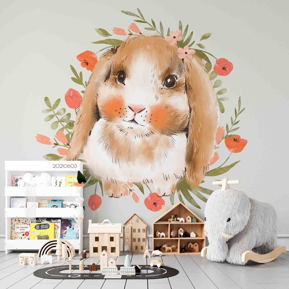 3D Rabbit Flower Watercolor Wall Murals Wallpaper Murals Wall Sticker 4